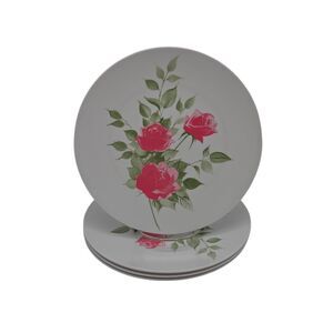 Set 4 Vintage Melmac Dinner Plates 9” Pink Floral Roses Melamine 7300-T Cottage